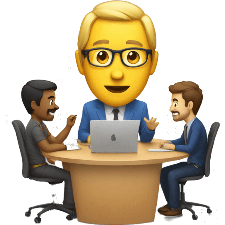 discussian on circle desk with guys emoji