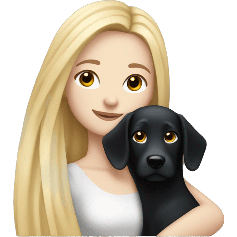 pretty woman with pale skin, very long blonde hair hugging a black dog emoji