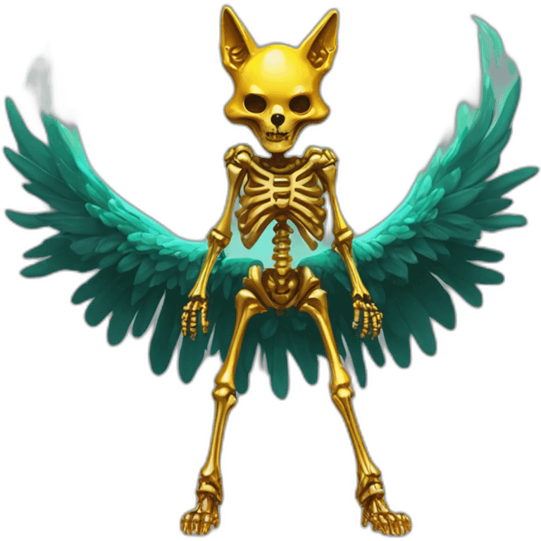 Melting Neon and gold Zombie skeleton fox with wings and prosthetic leg  emoji