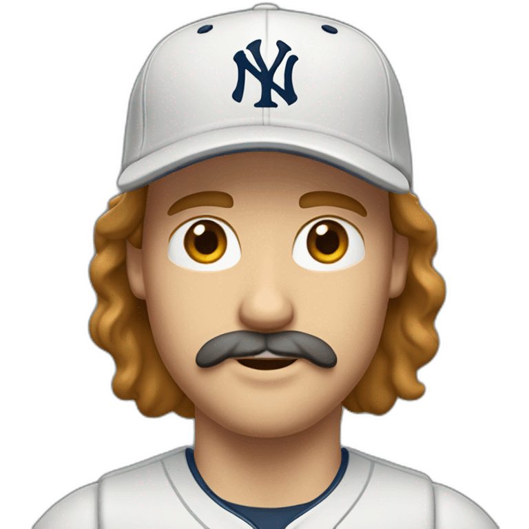 white man with brown long hair and ny baseball cap and mustache emoji