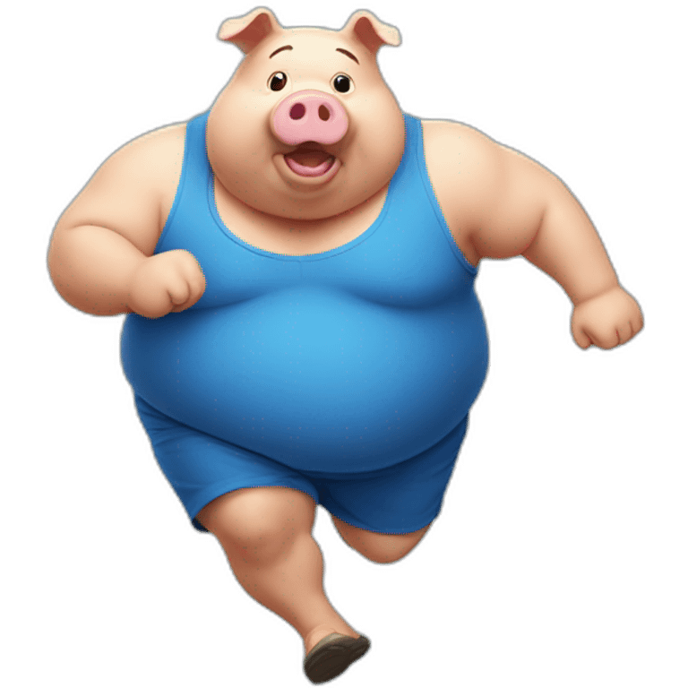 Fat pig with blue shirt running emoji