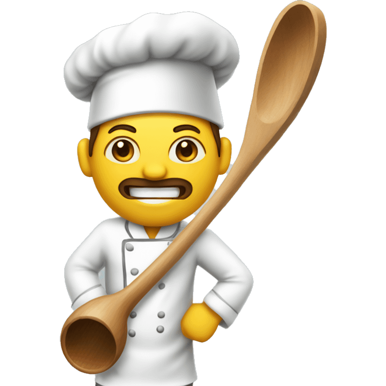 Chef, yellow skin. with a wooden ladle in one hand, a camera in the other hand. emoji