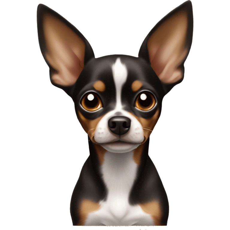 Dark brown and white chihuahua min pin mix with big ears emoji