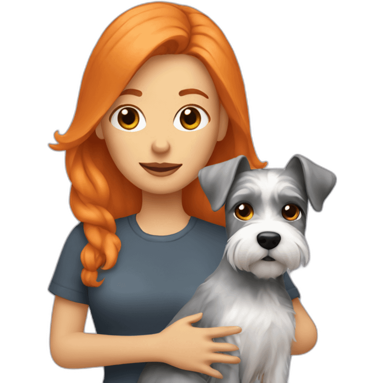 orange hair woman holding Schnauzer dog emoji