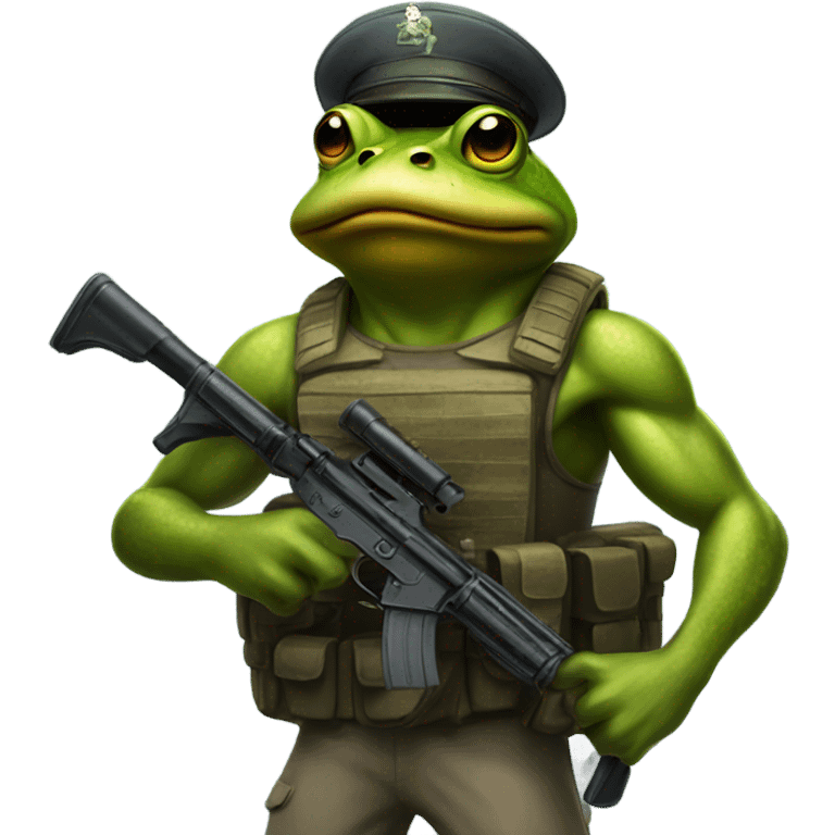 Buff frog with an army helmet and gun emoji