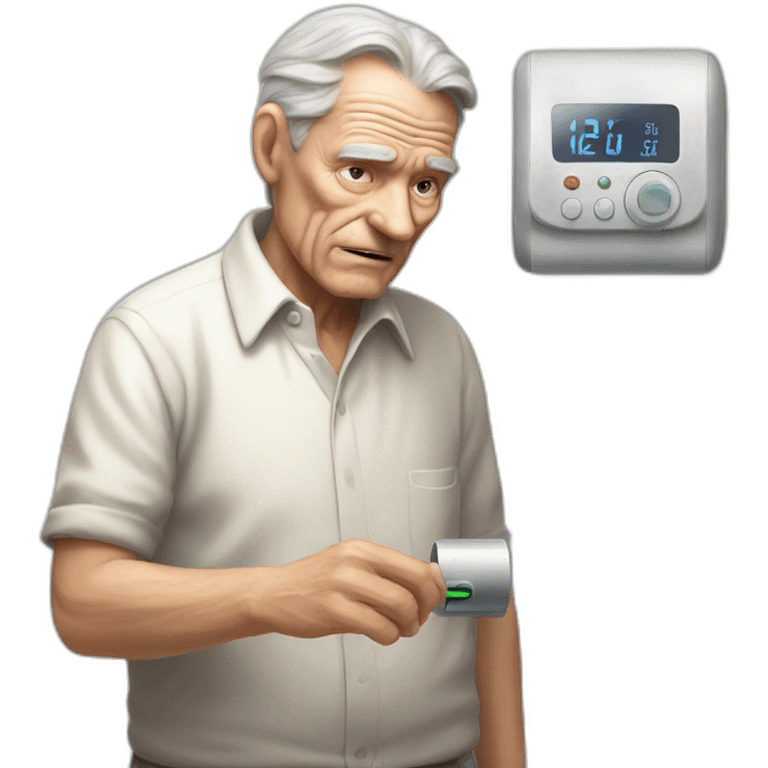 Decrepit old man touching thermostat emoji