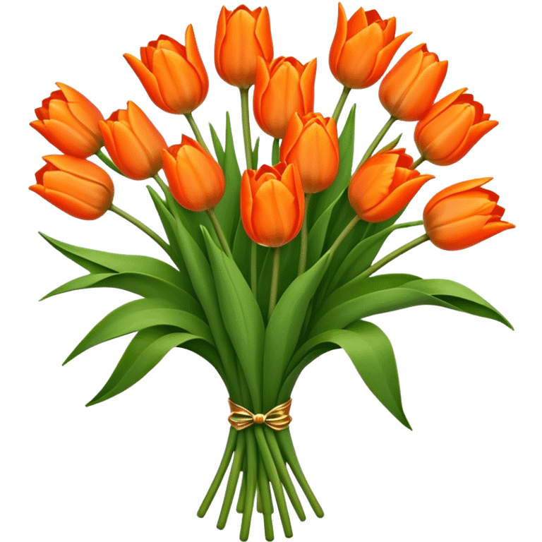 big bouquet Orange Tulip, luxuriant, stem, leaf emoji