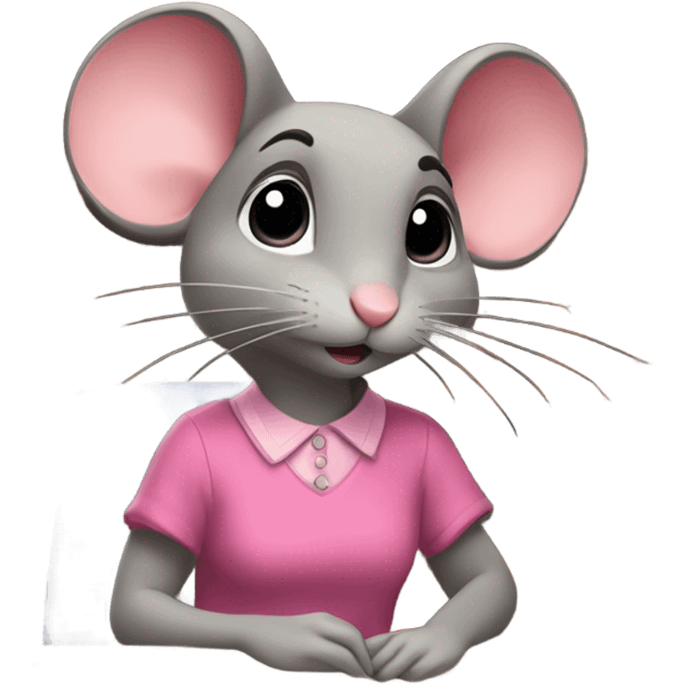 pink dressed mouse studying hard emoji