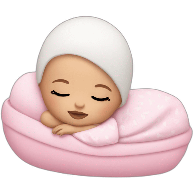 white sleeping newborn in a dress with a barbie logo emoji