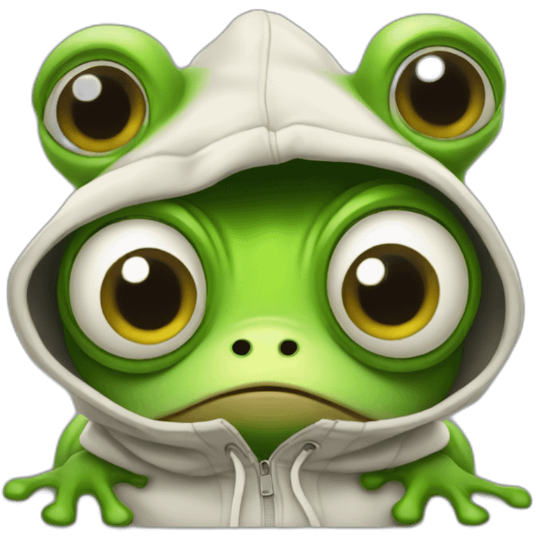 Frog wearing a hoodie with big eyes emoji