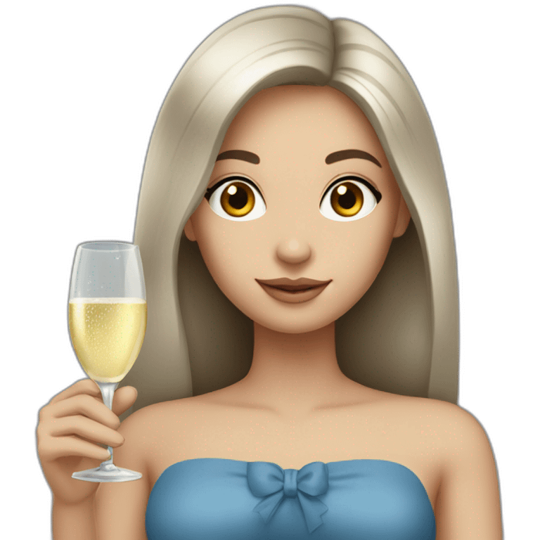 girl with long dark brown hair and grey-blue eyes with bottle of champagne  emoji