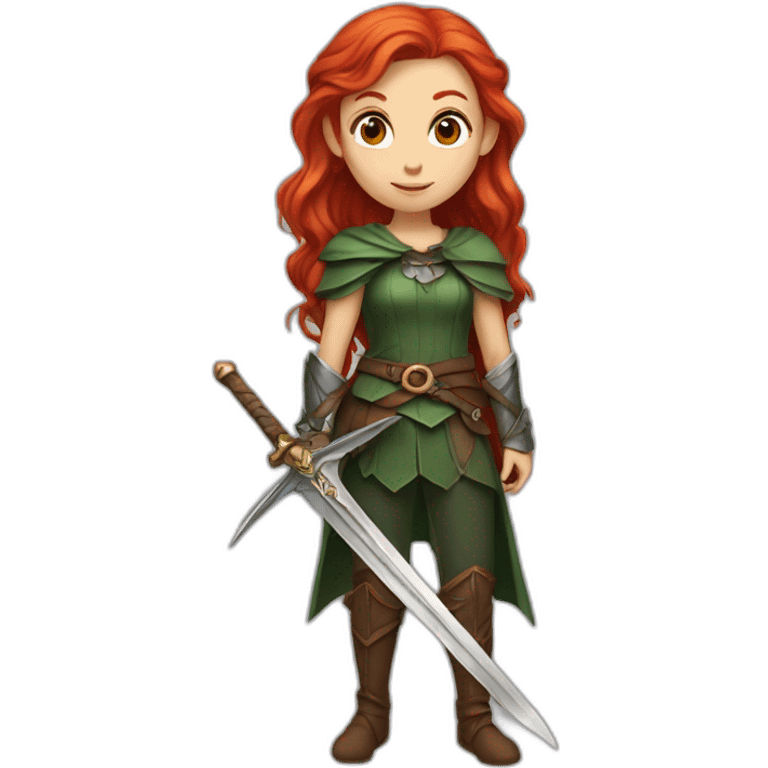 A red-hair half-elf young woman with a sword emoji