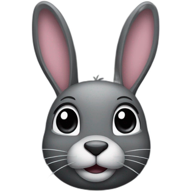 dark grey bunny, with dark grey nose and mouth and big ears emoji