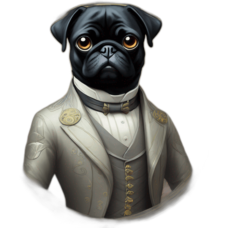 A cyberpunk black pug in Art Nouveau style during 1910 emoji