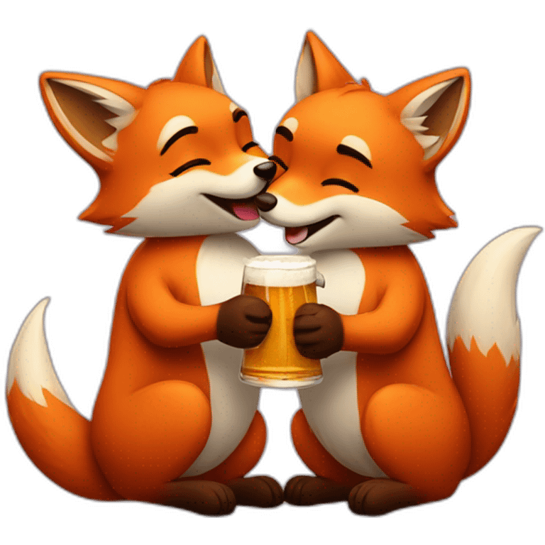 Couple of foxes hugging with a beer emoji