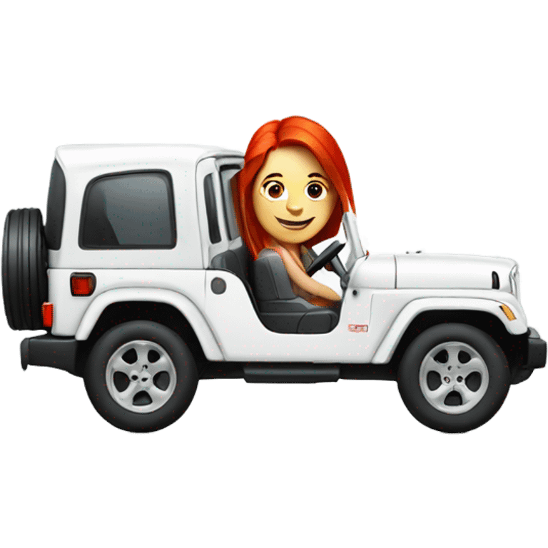 White Jeep with a red headed girl driving emoji