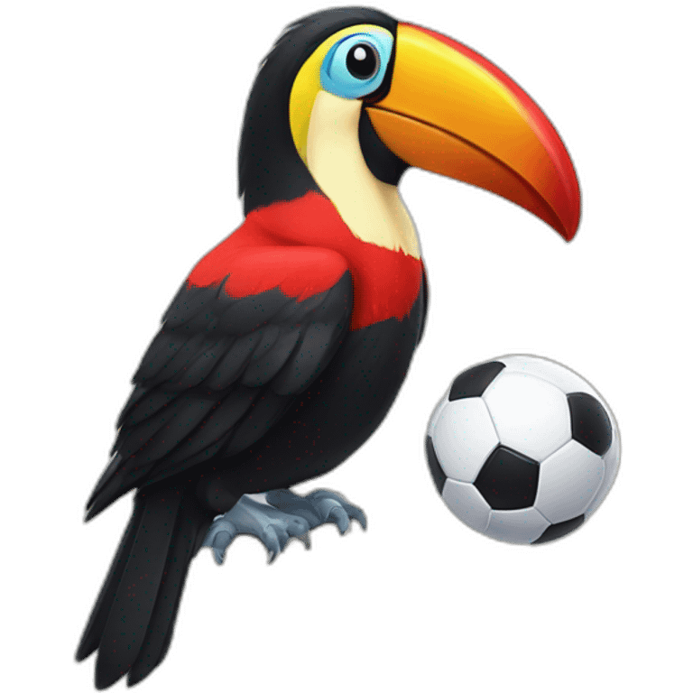 Scared toucan playing soccer with a red shirt emoji