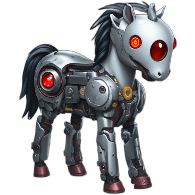 cyborg mlp pony with one red mechanical eye prosthesis with camera lens, cyberpunk, grimdark, sci-fi, cyber implants emoji