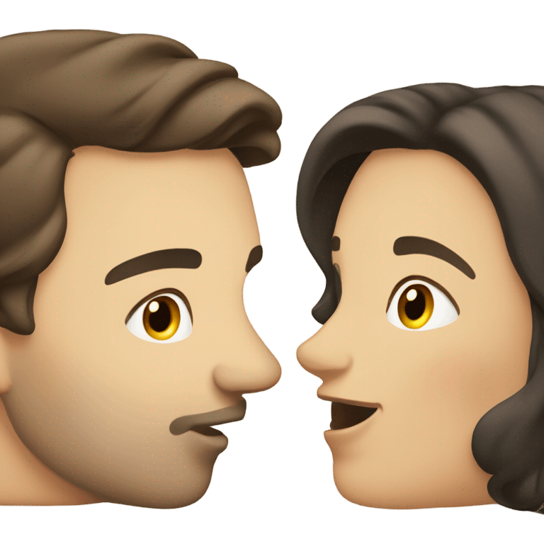 two  brunette heterosexual caucasians kissing  emoji