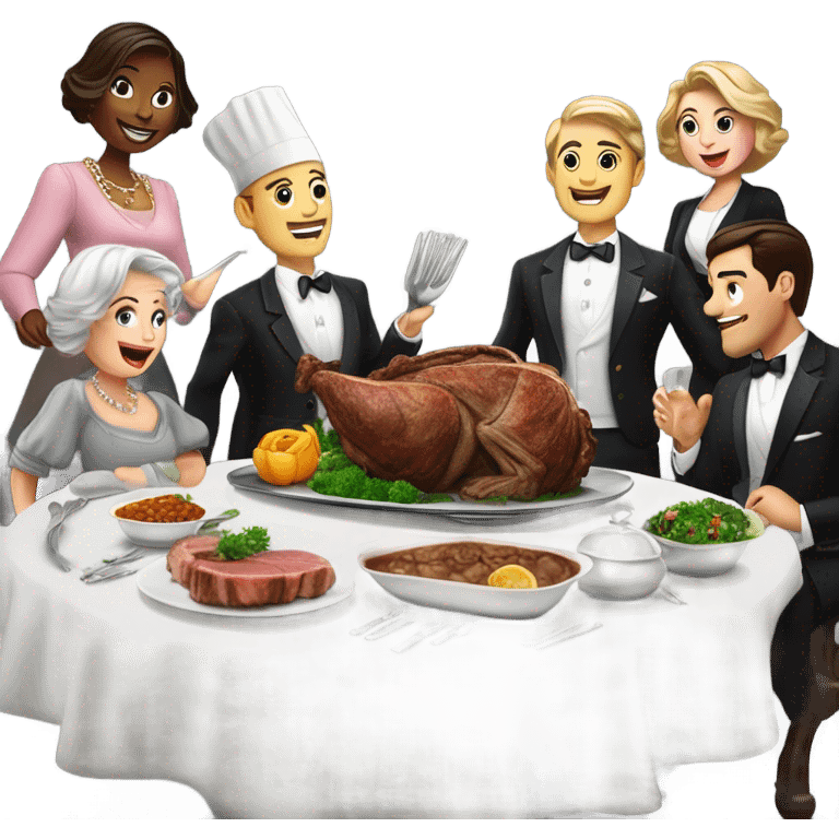 Server serving prime rib to wealthy table in golf course emoji