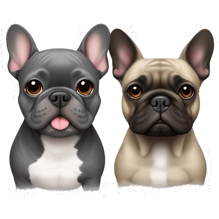 grey french bulldog alongside a dark brindle French bulldog, best friends emoji