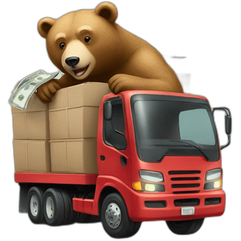 Bear driving truck loading with money emoji