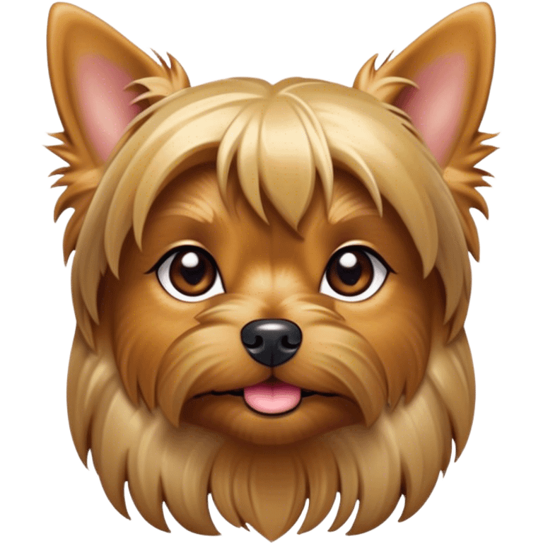 Cinematic Noble Yorkshire Terrier Portrait Emoji, Exuding refined charm and dignified poise, with a lustrous, silky fur in rich, deep hues, alert eyes and a confident expression, simplified yet exquisitely detailed, glowing with a soft, aristocratic radiance, high shine, embodying intelligent grace and classic elegance, soft glowing outline, capturing the essence of a regal Yorkshire Terrier ready to rule the screen with effortless sophistication! emoji