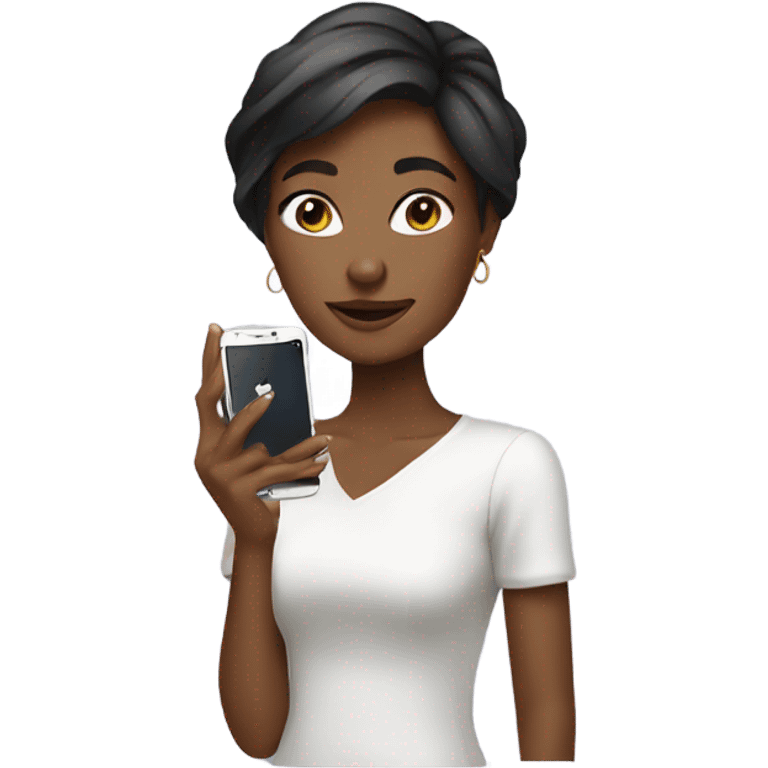 Young lady holding phone with style emoji