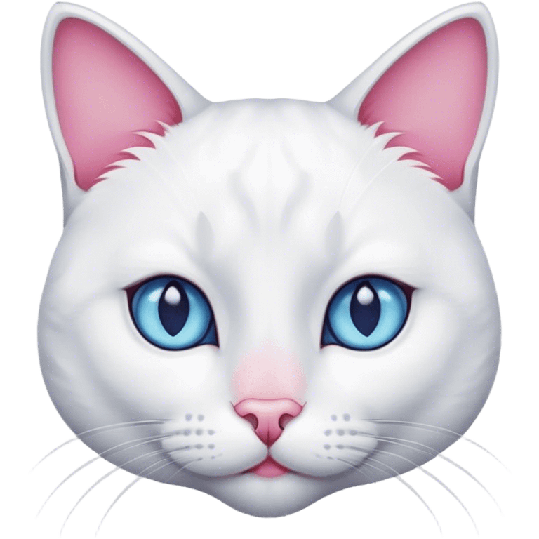 White female cat with grey features, pink nose and dark blue eyes emoji