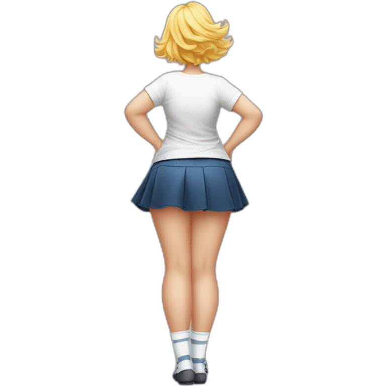 full-body-back-view-curvy-caucasian-beauty-skirt-lifted-by-the-wind-white-knickers and long socks emoji