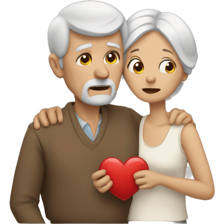 Old man and woman, but the woman is holding a broken heart emoji