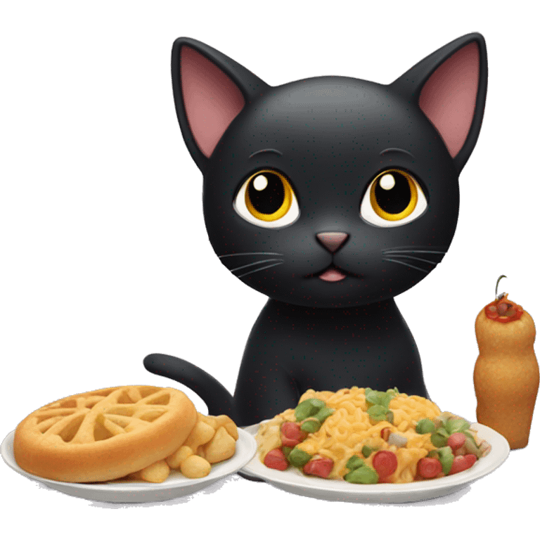 Cute black cat admiring food emoji