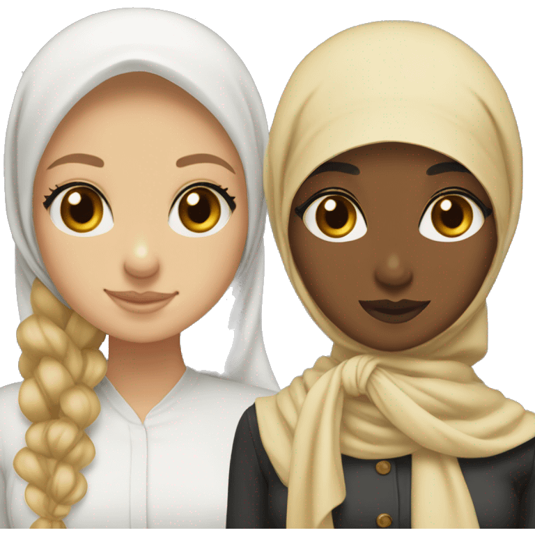 Hijabi girl with a kinda blondr kinda brunette bestfriend with a bow emoji