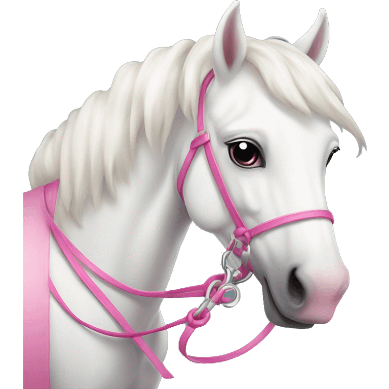 Cute white horse with pink rein emoji