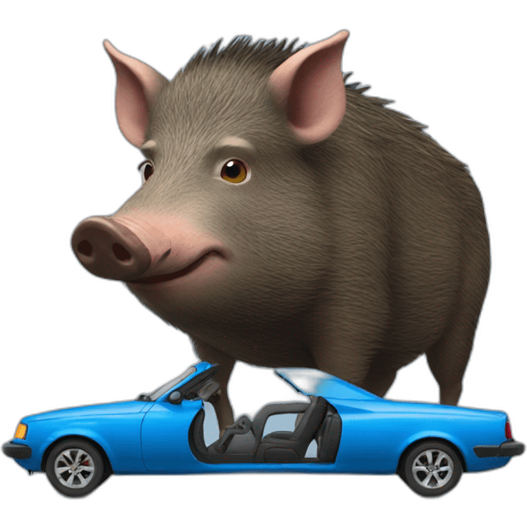 wild boar and blue car emoji