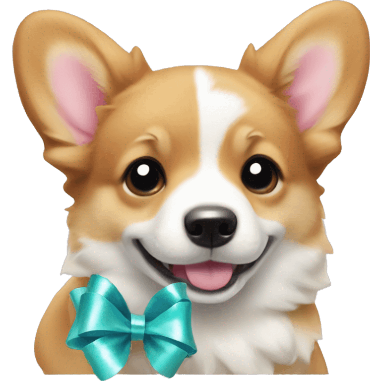 Corgi puppy with iridescent bow emoji