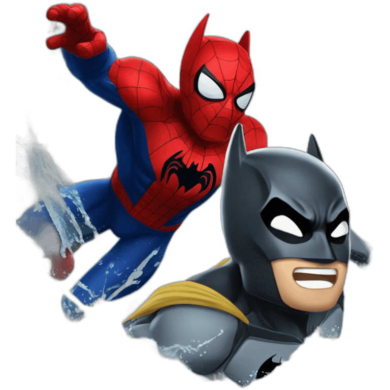 Batman and Spiderman in white water emoji