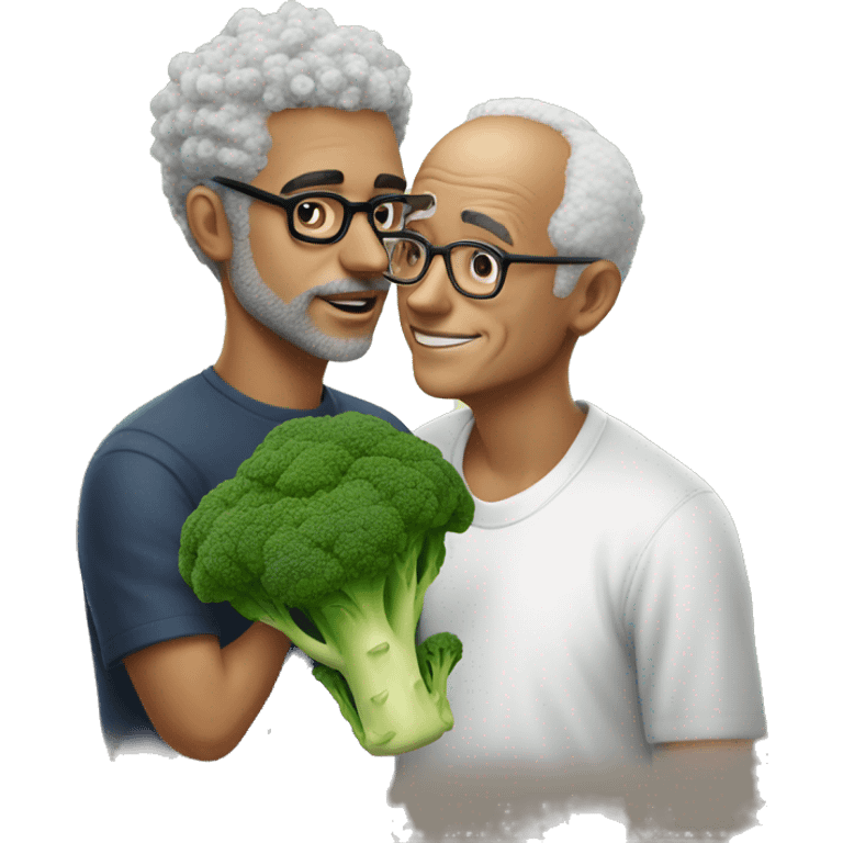 man in his 20s with broccoli hair and glasses kissing an aged man emoji