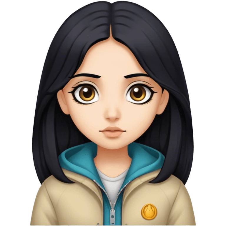 Brahmin indian girl wearing a jacket, with fair skin, long black hair, and big eyes  emoji