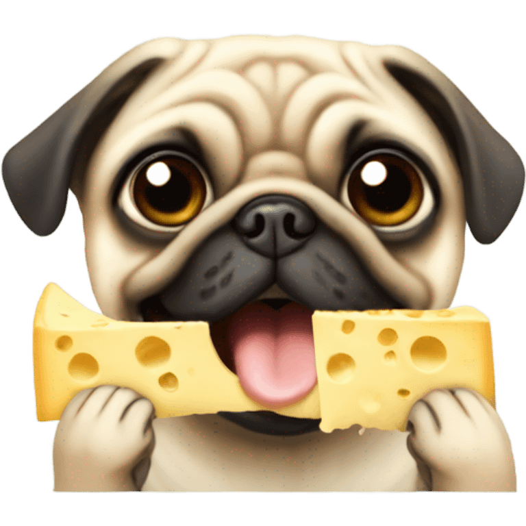 skinny pug eating a string of cheese emoji