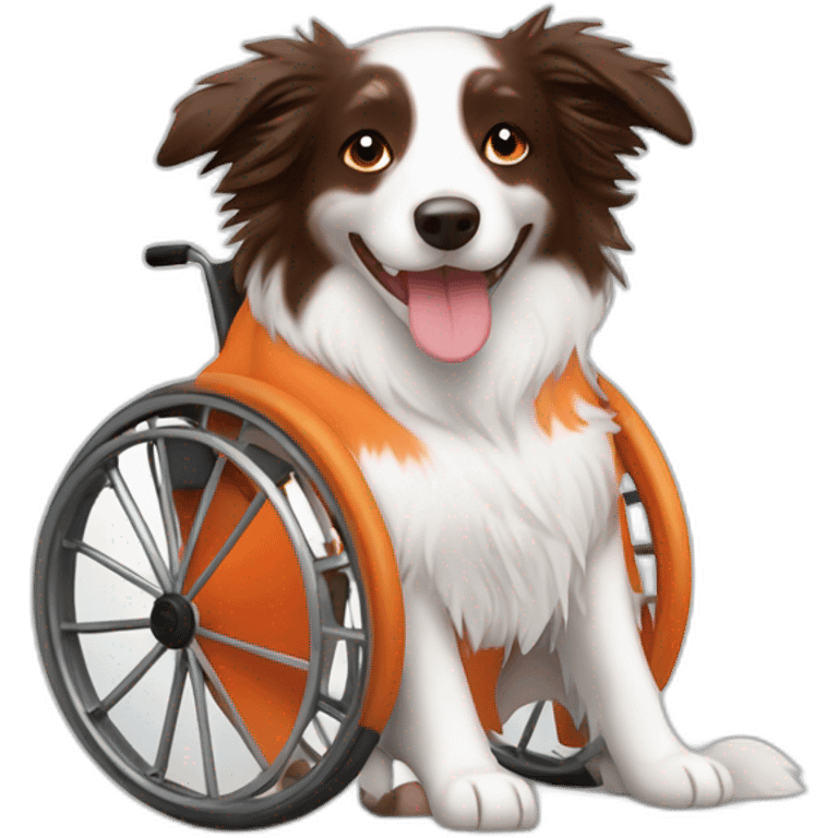 white red merle border collie in orange wheel chair emoji