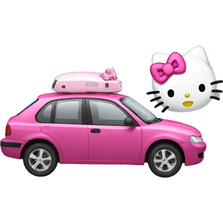 Car with hellokitty in it emoji