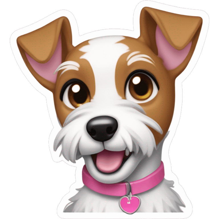  sticker of a mini fox terrier with a pink collar, solid colour fur, inspired by the style of “Lady and the Tramp.” White outline around it emoji