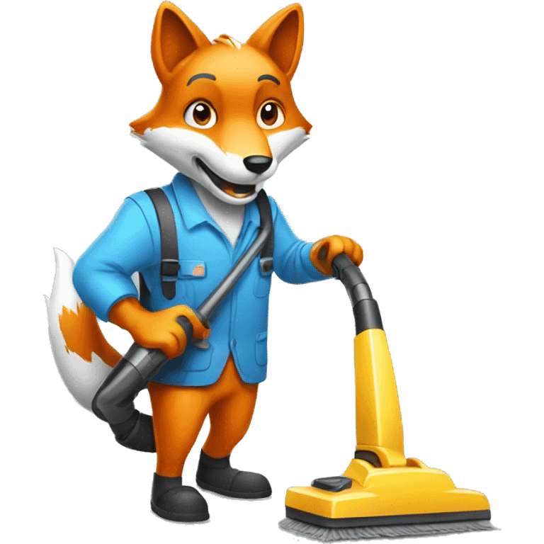 a fox from a cleaning company with a vacuum cleaner in his hands emoji