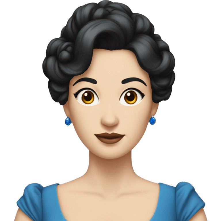 A pale noble woman with black hair in updo, blue dress emoji