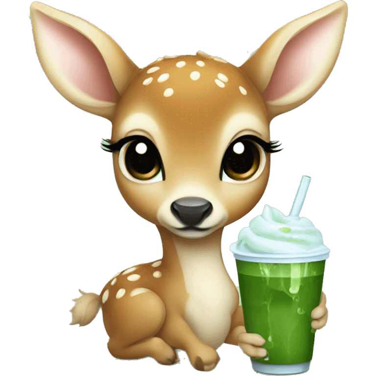 baby deer drinking iced matcha latte  emoji