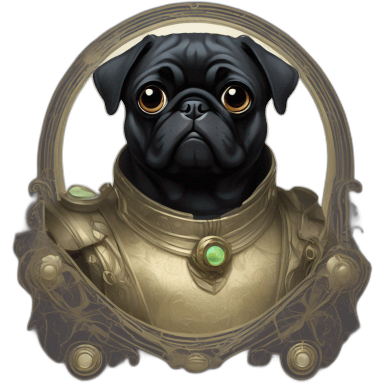 A cyberpunk black pug in Art Nouveau style during 1910 emoji