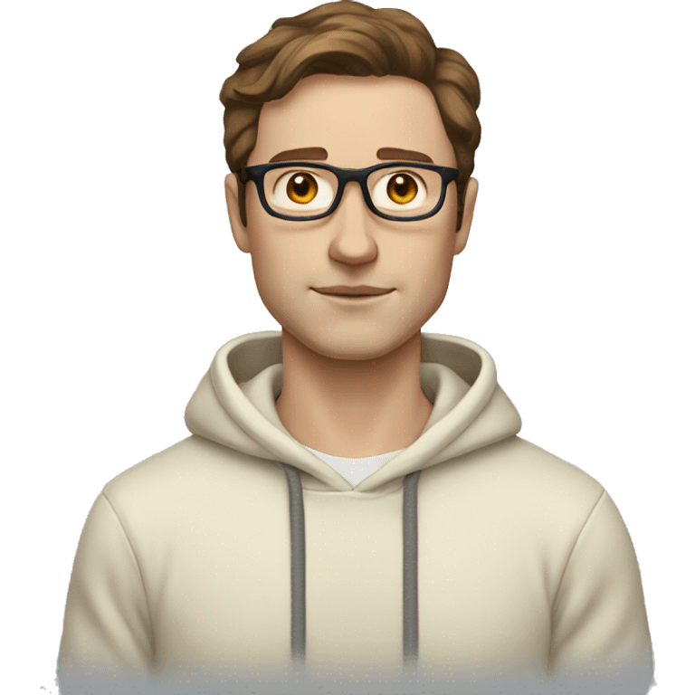 Man with brown hair and glasses wearing a cream hoodie, with a pale skin emoji