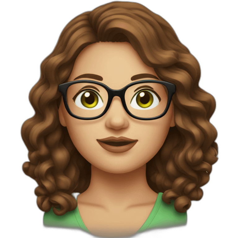 curvy-woman-with-wavy-brown-hair-square-glasses-green-eyes emoji