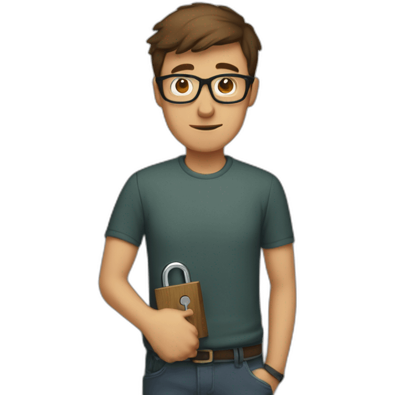 brown-short-haired man with glasses, struggling to fit a key into a lock door emoji